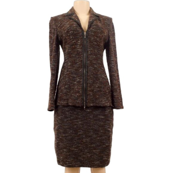 St. John Dresses & Skirts - ST. JOHN KNIT TWEED SUIT WITH LEATHER TRIM